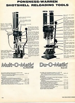 $9.99 • Buy 1980 Print Ad Ponsness-Warren Mult-O-Matic 600 Du-O-Matic 375 Shotshell Reloader