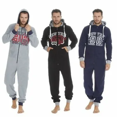 Mens Snuggle Warm Fleece Hooded Zip 1Onesie All In One Jumpsuit Pyjamas • $32.25