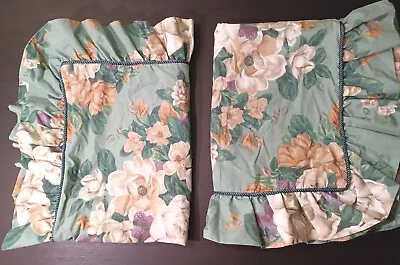 JC Penny 2 Standard Pillow Shams Magnolia On Green With Cream Tan Purple • $29.99