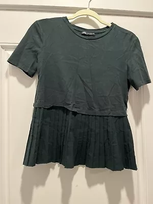 Zara Green Short Sleeve Shirt Half Pleated • $20