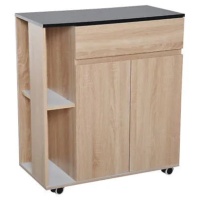 HOMCOM Kitchen Storage Trolley Cart Cupboard Rolling Island Shelves Locking • £64.99