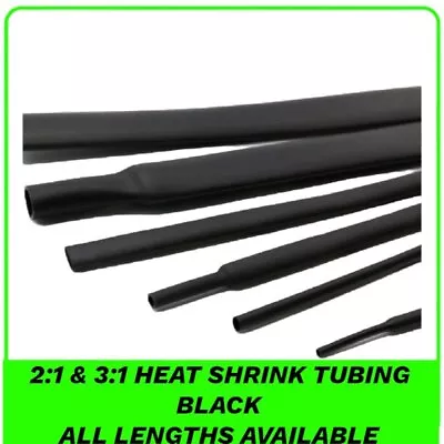 Black 2:1 & 3:1 Heat Shrink Tubing Electrical Sleeving Cable Heatshrink Tube • £0.99