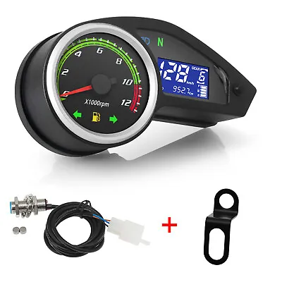 Motorcycle LCD Digital Speedometer Tachometer RPM Gauge Fuel Meter With Bracket • $41.30