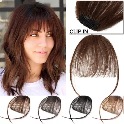 $10.46 • Buy Clip In Real Remy Human Hair Extensions Thin Air Bang Fringe Top Hairpiece USPS