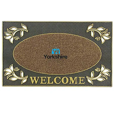 Large Metallic Welcome Doormat Brown Rectangular Indoor Outdoor Non Slip Mat • £12.90