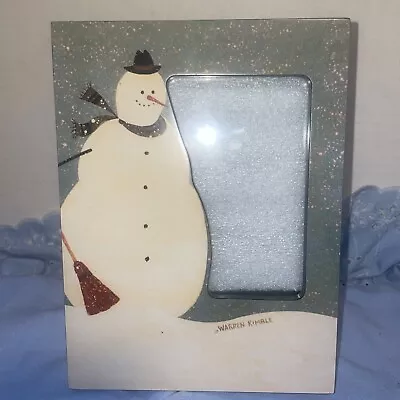 WARREN KIMBLE Wall Hanging Primitive Snow Man Picture Frame Black Scarf Broom • $8