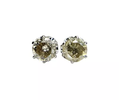 Vintage 14k White Gold Natural Round Brown Color Diamond Stud Earrings • $1499