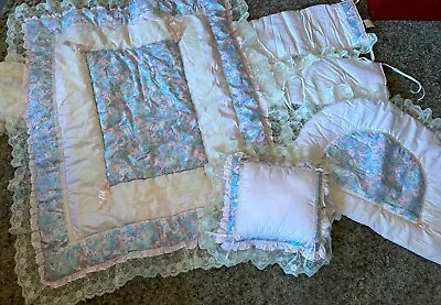 Glenna Jean Vintage Comforter Baby Crib Blanket Set Floral Ruffle Lace Bow Pink • $199