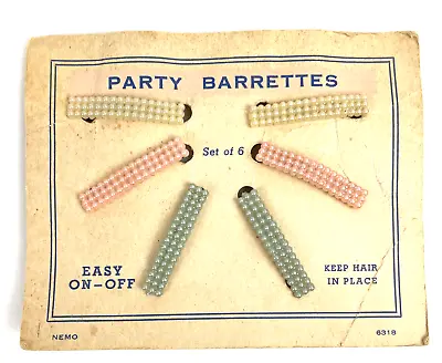Vintage Plastic & Metal Girl's Barrettes Hair Clips Pearlized Pink Blue White • $33
