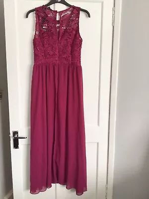 Women's Jolie Moi Collection Lace Bodice Maxi Prom Dress In Burgundy Size UK 12 • £10