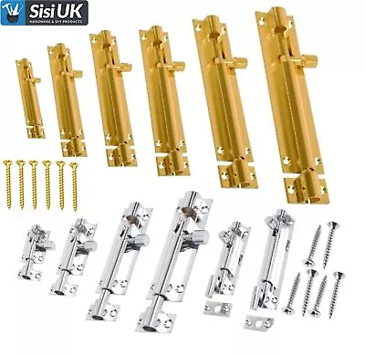 Barrel Bolt Door Locks - Brass Or Chrome - Straight Cranked Necked Door Bolts • £4.36