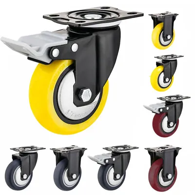 2 / 4 Pack Heavy Duty Swivel Plate Caster Wheels 3  4  5  Polyurethane Wheels US • $17.99