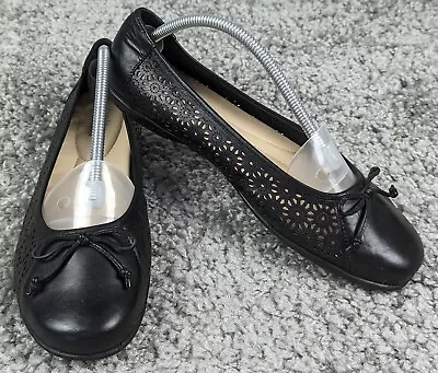 Hotter Precious Black Leather Ballerina Pumps Shoes Uk Size 7 Excellent BL82309 • £25