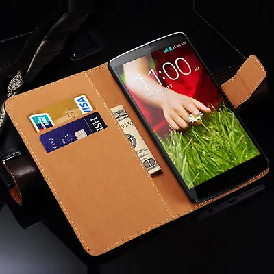 Genuine Real Leather Slim Wallet Case For Various LG Phones • £4.99