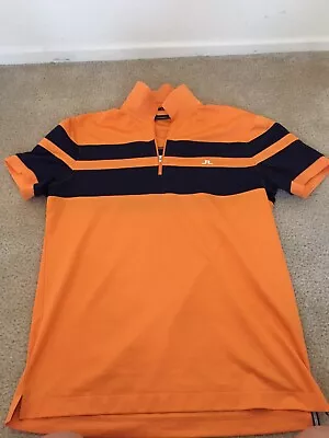 Men J.Lindeberg Fieldsensor 2.0 Slim Fit Golf Polo Shirt Forr Orange/Navy Sz L • $44.50