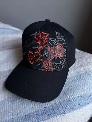 VTG Y2K MMA Elite Cross Black Fitted Hat Cap Affliction Tap Out Grunge Style • $19