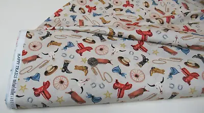 Michael Miller Quilt-craft Fabric COWHAND GEAR Cream 2 Yds (cx-11507)HappyTrails • $10.77