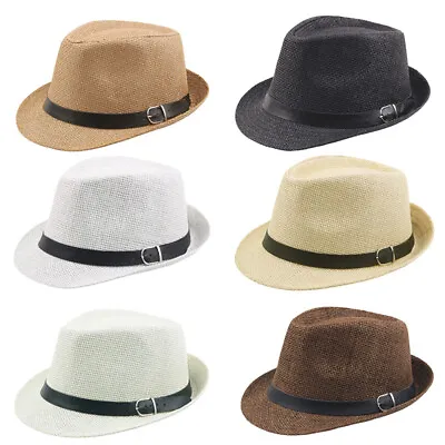 Men Women Summer Straw Fedora Hat Trilby Cuban Sun Cap Panama Short Brim Hat  • $10.82