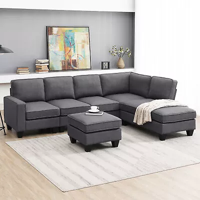 7-seat Sectional Sofa Set L-Shaped Couch With Chaise Lounge Convertible Ottoman • $907.74