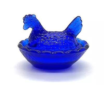 Vintage Style Mini Cobalt Blue Glass Hen On Nest / Basket Salt Cellar Dish • $5