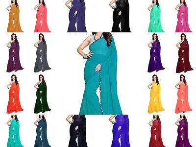 $39.59 • Buy Indian Ethnic Party Wear Sari Designer Bollywood Wedding Faux Georgette Saree