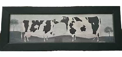 Vintage Warren Kimball Framed Folk Art Print Kissing Cows 21 1/2 X 8 • $45