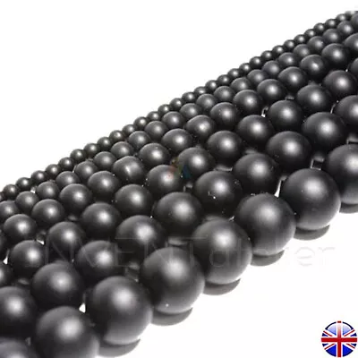 Black Gemstone Round Beads Onyx Lava 4-10mm Strand Jewellery Making  _909 • £4.99