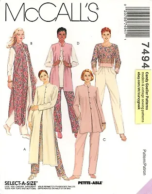 McCall's 7494 Tunic Or Duster W Stand Collar Top & Pants W Pockets Sz 6-10 UC • $8.95