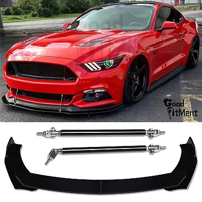 For Ford Mustang GT Car Front Bumper Lip Chin Spoiler Splitter +Strut Rods Black • $65.52