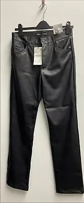 ZARA Womens Leather Black Trousers NEW Medium With Tag SOLD OUT • £20.99