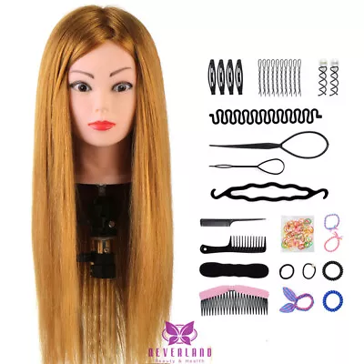 24'' 100% Real Hair Hairdressing Training Head Practice Mannequin Doll W/Clamp • £22.99