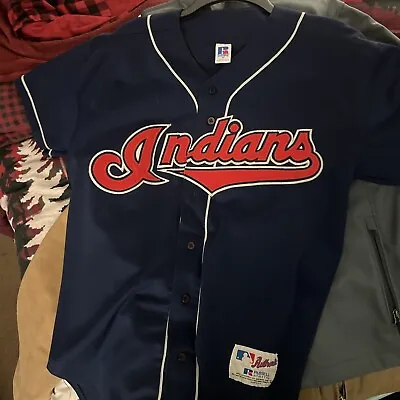 Vintage Cleveland Indians Jersey Mens L Russell Athletic Sewn Authentic USA Made • $75