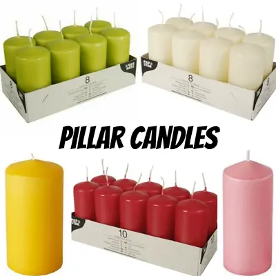 PILLAR CANDLES LONG LIFE MANY COLOURS PACK OF 4 6 And 8 CHURCH CANDLES • £17.99