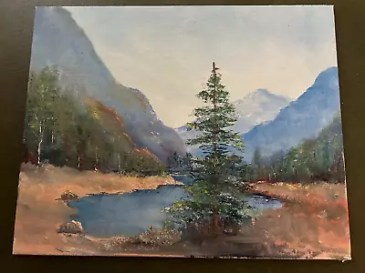 8 X 10 Oil Painting Of Mountains/ Small Lake • $18