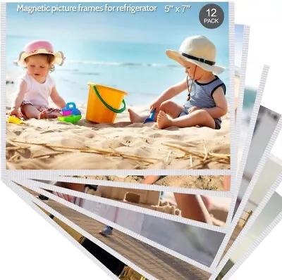 12 Pack 5x7 White Magnetic Picture Frames For Refrigerator With Clear Cover NEW • $17.97