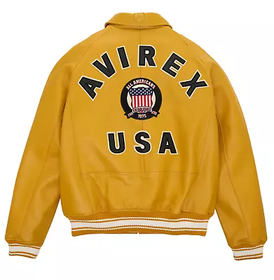 Men's Avirex Real Leather Jacket Mustered Flight Bomber American Jacket Varsity • $149.99