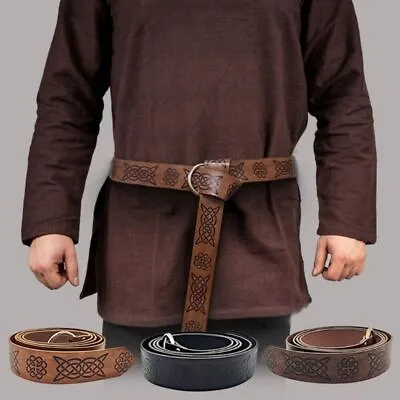 Pants Bands Medieval Embossed Leather Belt O Ring Buckle Waistband Knight Belts • £7.29