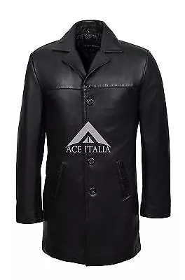 Men's Black Knee Length Coat Real Nappa Leather Casual Leather Jacket Coat 3476 • £103.78