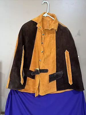 Vintage 2 Tone Brown Suede Leather Belted Poncho Cape Jacket • $59.95