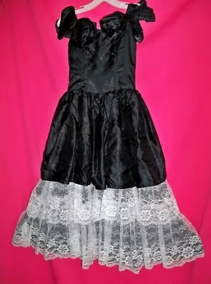 1980's Vtg. Black & White Lace Empire Preteen Long  Dress-pageant Prom-26 Bust • $24.99