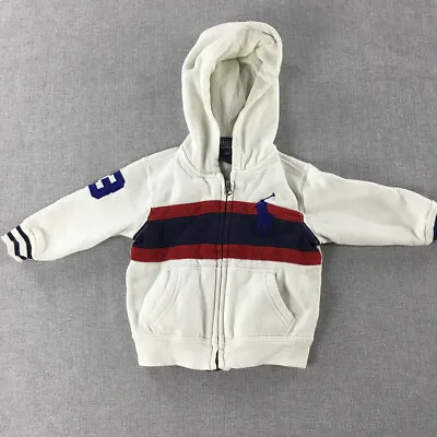 Polo Ralph Lauren Baby Boys Jacket Size 9 Months White Striped Big Pony Zip-Up • $24.48