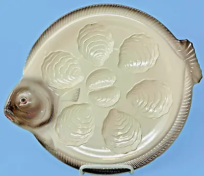 OYSTER Serving PLATTER Round MAJOLICA High Gloss Pottery FISH SHAPED W Germany • $29.95