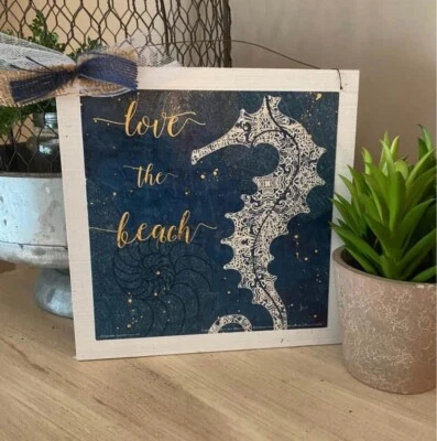 $9.99 • Buy Seahorse Love The Beach Coastal Tropical Home Decor Wood Sign
