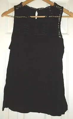 Ladies M H&M Sleeveless Knit Top Blouse Black With Lace At Neckline Keyhole  • $5