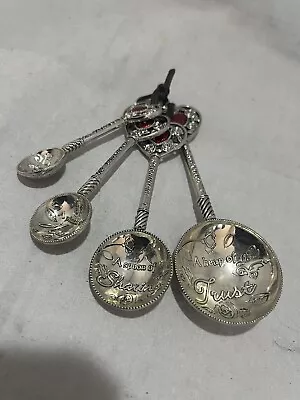 Vintage Hearts Pewter Metal Decorative Measuring Spoons Set Friendship Roses • $20