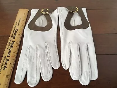 Vintage Womens Size 7 ~Tan 8” L Leather Gloves Soft Leather  ~ Cut Out • $15