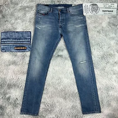 DIESEL Industries TEPPHAR Italy Slim Carrot Distressed Stretch 084VI Jeans 34x30 • $75