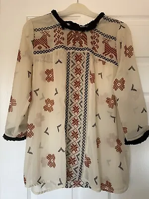 MAISON SCOTCH Sheer Scandi Print Blouse Size 8-10 • £9.99