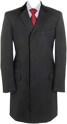 Mens Winter Coat Wool Overcoat Velvet Collar Covert Grey Winter Long Wool Mod 36 • £99