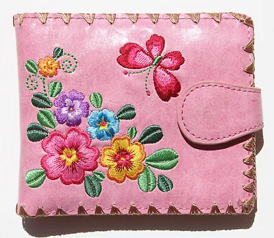 LAVISHY Butterfly W. Flowers Embroidered Vegan Bi-fold Medium Wallet Women/Girls • $19.99